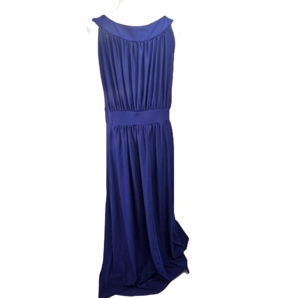 Haani Navy Blue Long Maxi Pleated Jersey Knit Formal Dress - Picture 4 of 6